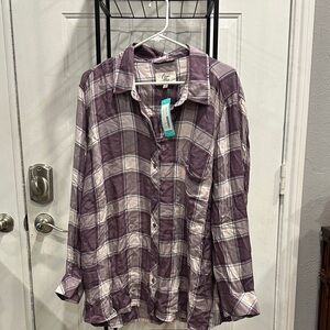 NWT cosmic Blue Love Hayley relaxed button Purple and White plus size 3X Shirt